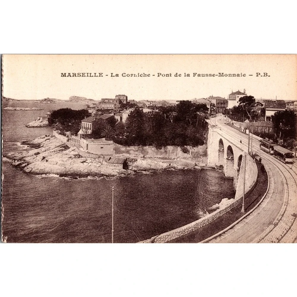Vintage Marseille La Corniche Pont de‎ la Fausse-Monnaie Sepia Postcard